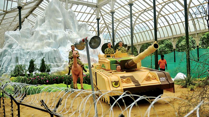 Preparations for Independence Day flower show are underway at Lalbagh in Bengaluru 	(Image: DC)