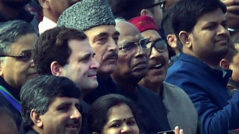 Congress president Rahul Gandhi attended the 69th Republic Day parade on Friday and took the designated seat in the sixth row, prompting an angry reaction from the Opposition. (Photo: PTI)