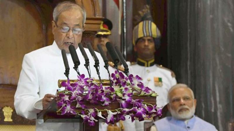 President Pranab Mukherjee addresses the special ceremony in the Central Hall of Parliament for the launch of Goods and Services Tax (GST), in New Delhi on Friday. (Photo:PTI)