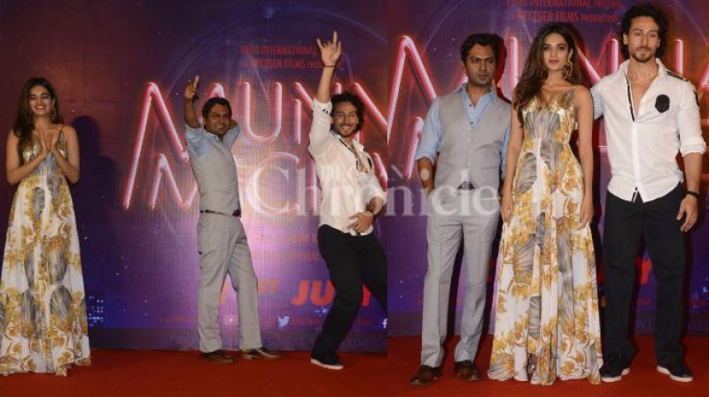 The star cast of Munna Michael- debutant Nidhhi Agerwal, Nawazuddin Siddiqui and Tiger Shroff- at the launch of the films trailer.