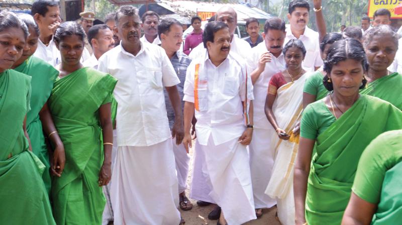 Opposition Leader Ramesh Chennithala attending a UDF convention at Athirapally against the proposed hydel project on Friday. 	ANUP K. VENU