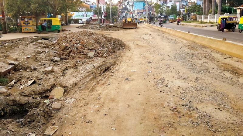 The dug-up 80 Ft Road opposite Passport Seva Kendra in Koramangala. (Photo: DC)