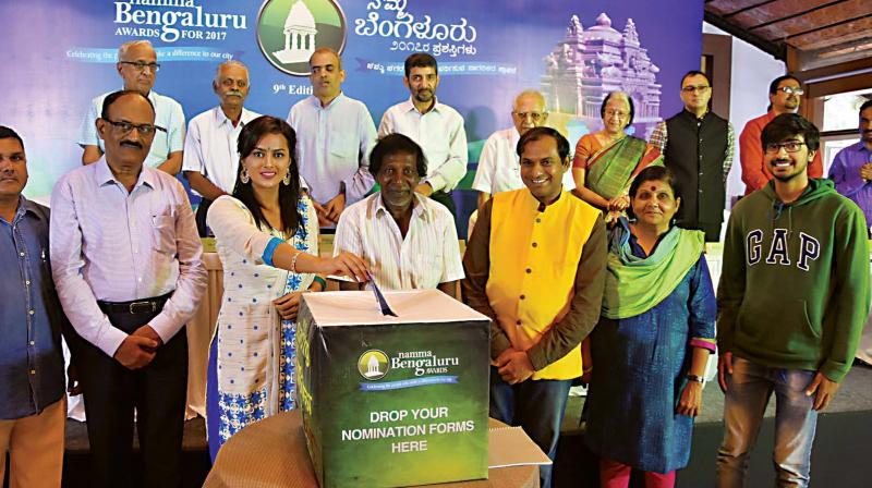 Actor Shraddha Srinath with others during the launch of Namma Bengaluru Awards 2017 nominations on Friday