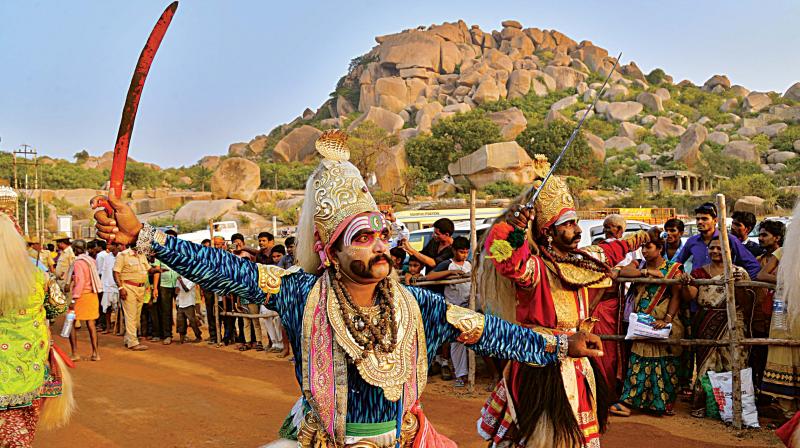 Artistes perform at the inauguration of Hampi Utsav on Thursday. (Photo: DC)