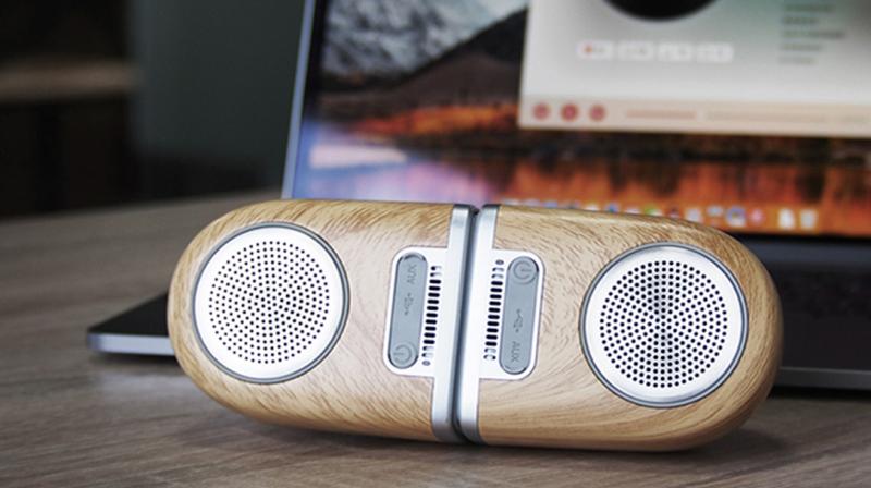 The new speaker flaunts the radio looks with the wood-like body.