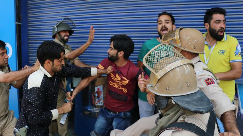 Clashes broke out in many parts of the Valley following killing of two LeT militants, including Dujana, in south Kashmir's Pulwama district this morning. (Photo: Habib Naqash/DC)