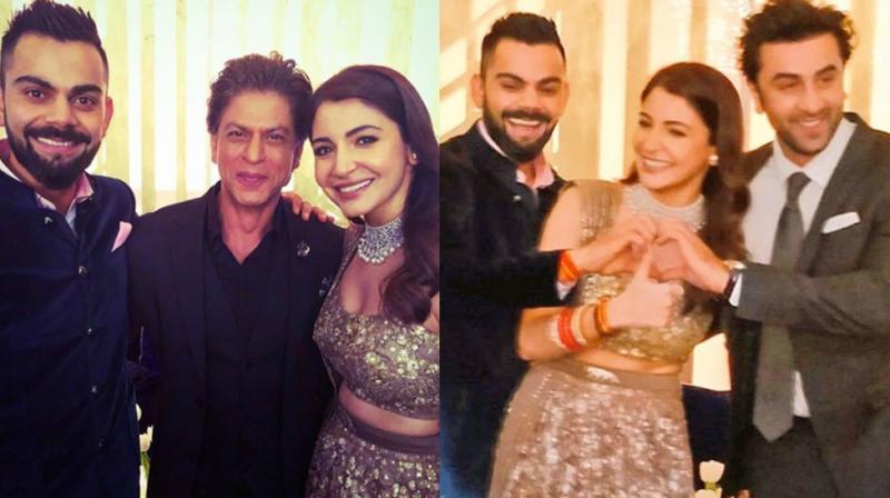 Virat Kohli and Anushka Sharma at their wedding reception with Shah Rukh Khan, Ranbir Kapoor.