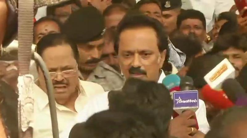 The meeting, the first one to be headed by MK Stalin following his August 28 elevation as party chief, blamed the Centre on issues ranging from demonetisation, Rafale deal, NEET and the prevailing economic situation. (Photo: ANI | Twitter)