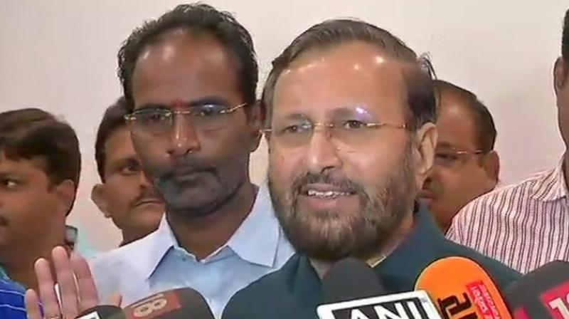 Javadekar told reporters that the ruling BJP differed with the Congress as it only gave advice to institutes to follow a programme while the Congress made following its decisions compulsory when it was in power. (Photo: ANI | Twitter)