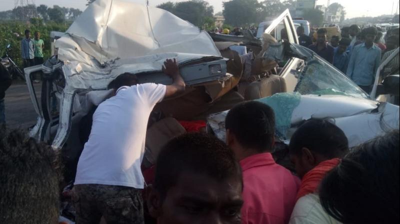 The deceased were returning from Dongargarh after a visit to a temple when their SUV hit a truck in Rajnandgaon, around 70 kms from Raipur. (Photo: ANI | Twitter)