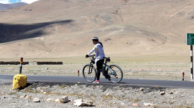 Shailaja on a cycling tour in Manali