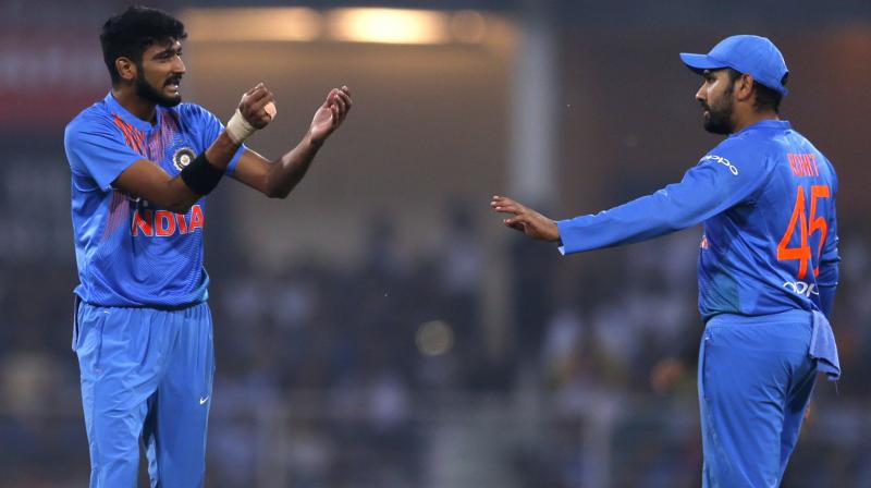 \Khaleel wanted the new ball and he initially looks to swing it and he has taken up the challenge well. Bumrah has been the premier bowler for us and the way we use him in T20s is different to ODIs. And when Khaleel bowls that kind of a spell upfront that helps us,\ Rohit Sharma said. (Photo: AP)