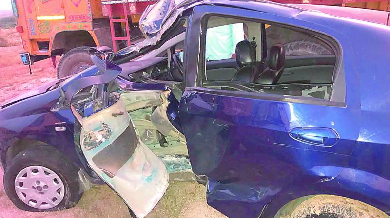 The crashed car of Sana Iqbal who met with an accident in Sun City on Tuesday. (Photo: DC)