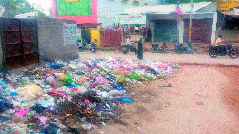 Garbage lying on the streets of Jalpally for last 10 days. (Photo: DC)