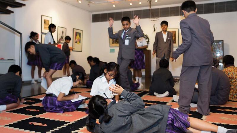 School students take part in a workshop, A Moving Tale: Kinetics and Art, organised by the Museum of Art and Photography (MAP) in Bengaluru