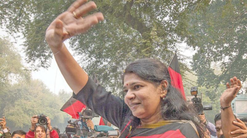 DMK MP Kanimozhi leaves the Patiala House court after the verdict for her connection in 2G scam, in New Delhi on Thursday. 	(Photo: PTI)