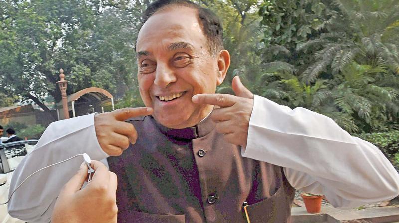 BJP leader Subramanian Swamy at Parliament in New Delhi on Thursday. (Photo: PTI)