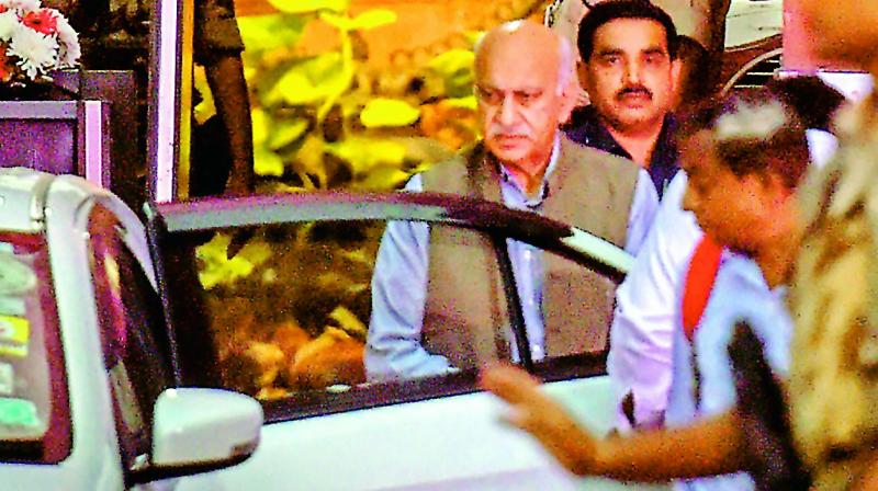 Minister of state for external affairs M.J. Akbar coming out of the MEA at South Block, in New Delhi, on Monday.  (Photo:PTI)