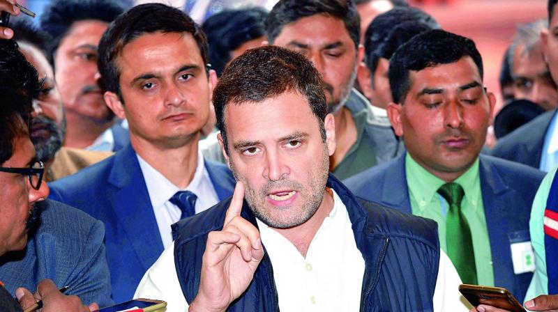 Congress President Rahul Gandhi addresses the media during the Winter Session of Parliament in New Delhi on Tuesday. (Photo: PTI)