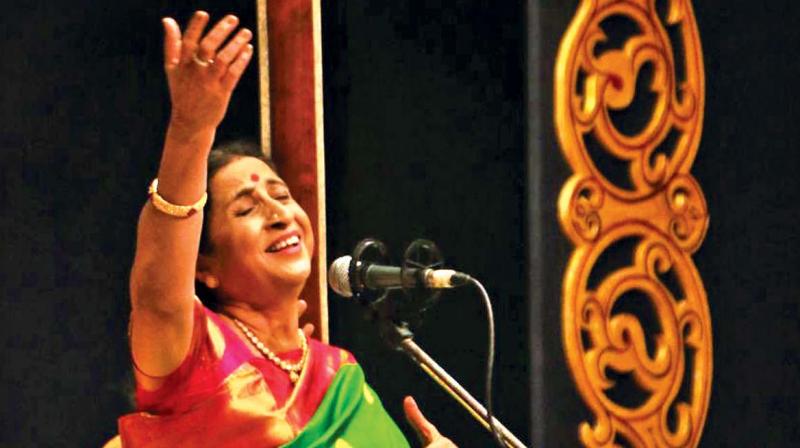 Renowned singer Aruna Sairam performs at Krishna Gana Sabha in the city on Tuesday. (Photo: DC)