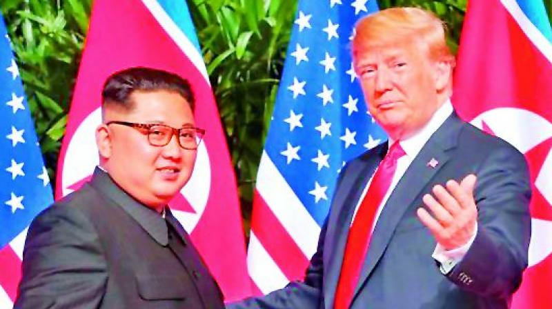 US President Donald Trump with North Korean leader Kim Jong Un during their summit.