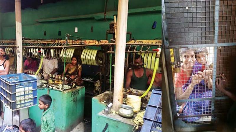 Labourers in the Chikkaballapura sericulture unit