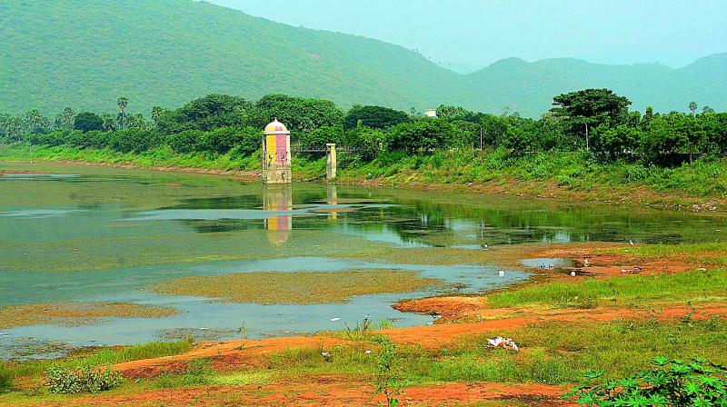 The rapidly drying Mudasarlova reservoir in Visakhapatnam.  (Deccan chronicle)