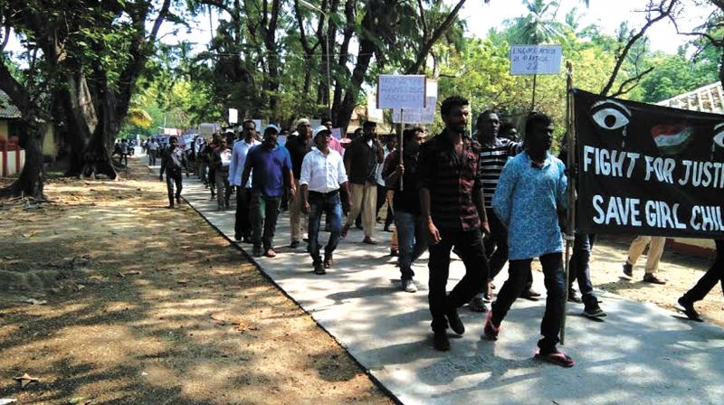Minicoy residents conduct a protest march on Monday.(file pic)