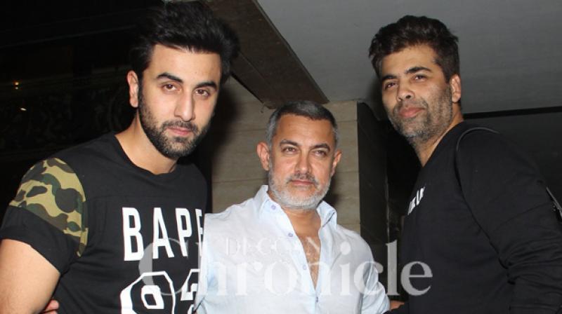 Aamir Khan with Ranbir Kapoor and Karan Johar.