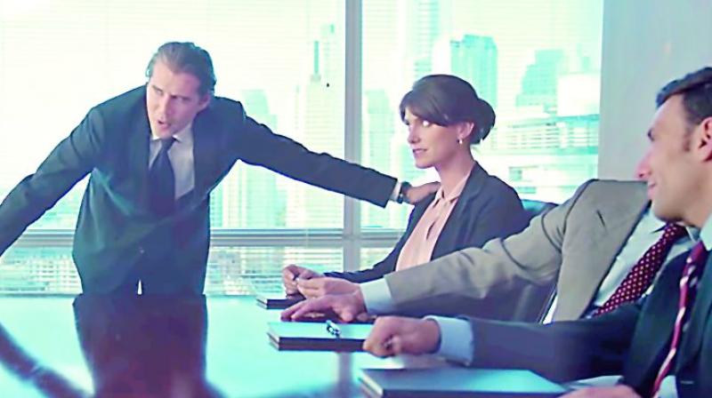 A still from the Gillette advertisement, insinuating sexual harassment at workplace.