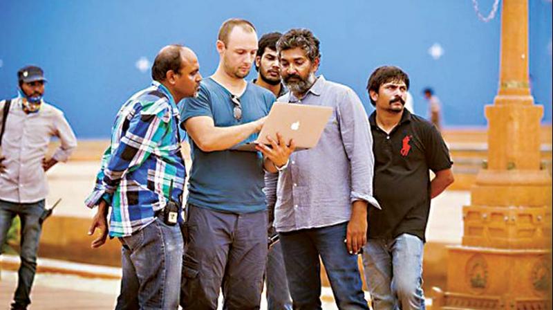 A file photo of Pete Draper with director S S Rajamouli on the sets of Baahubali: The Conclusion