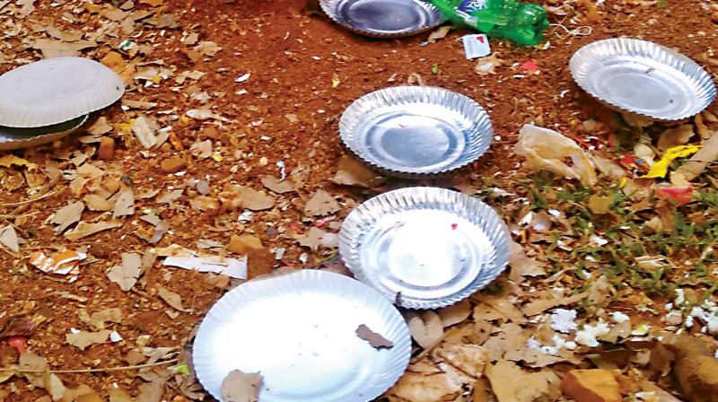 Almost all the roads inside the Cubbon Park, right from Central Library, Hudson Circle, Maharajas Statue and Siddalingaiah Circle, were littered after a marathon on Saturday.