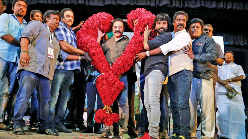 Speaking at the occasion Haasan, around whose neck fans and well-wishers placed a mammoth rose garland, requested people to abstain from presenting him with garlands and shawls.