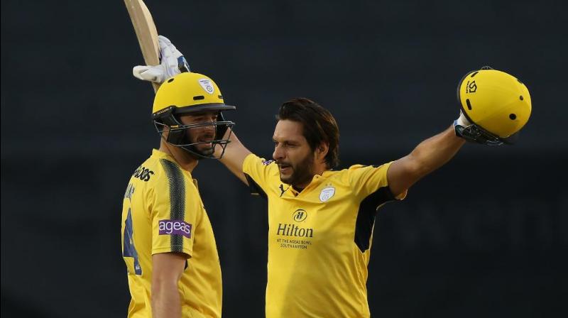 Shahid Afridis century poweredHampshire to 249 for eight, their highest T20 score.
