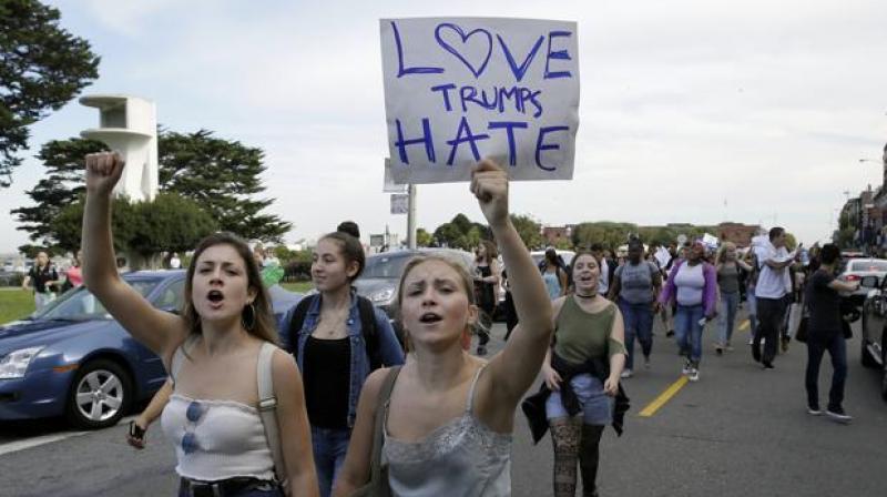 Shortly after Trump was declared the winner, protesters took to the streets in the state capital Sacramento, Los Angeles and other towns to express their dismay. (Photo: AP)