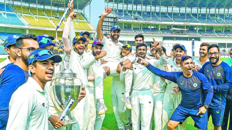 Vidarbha celebrate their Ranji trophy triumph.  (PTI)