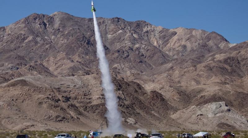 \Mad\ Mike Hughes, the rocket man who believes the Earth is flat, propelled himself about 1,875 feet into the air Saturday. (Photo: AP)
