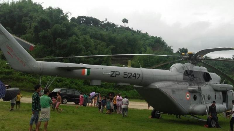 The experienced pilots of the chopper, belonging to the Border Security Force, managed to manoeuvre for around 10 minutes and landed at a small field in Itanagar. (Photo: ANI/Twitter)