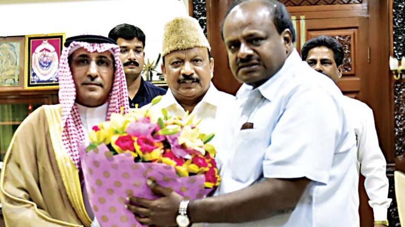 Saudi Arabian ambassador in India Dr Saud Mohammed  Al-Sati,  met Chief  Minister H.D. Kumaraswamy in Bengaluru on Tuesday amid speculation that the Saudis are planning a consulate in the tech and defence capital.