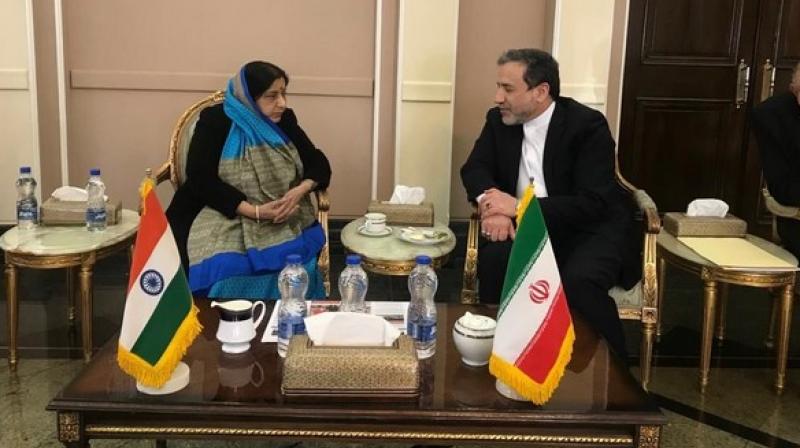 Swaraj enroute to Bulgaria, as part of her three-nation tour, had a brief stopover in Iran during which she met with Aragchchi. (Photo:ANI)