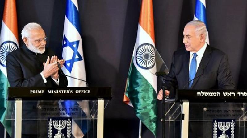 Prime Minister Narendra Modi with Israeli Prime Minister Benjamin Netanyahu during a joint press conference in Jerusalem, Israel on Wednesday. (Photo: PTI)