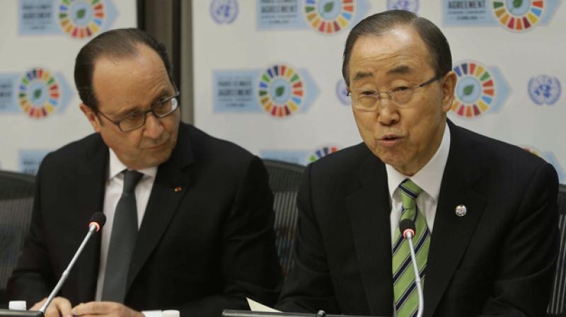 French President Francois Hollande and United Nations Secretary-General Ban Ki-moon. (Photo: AP)