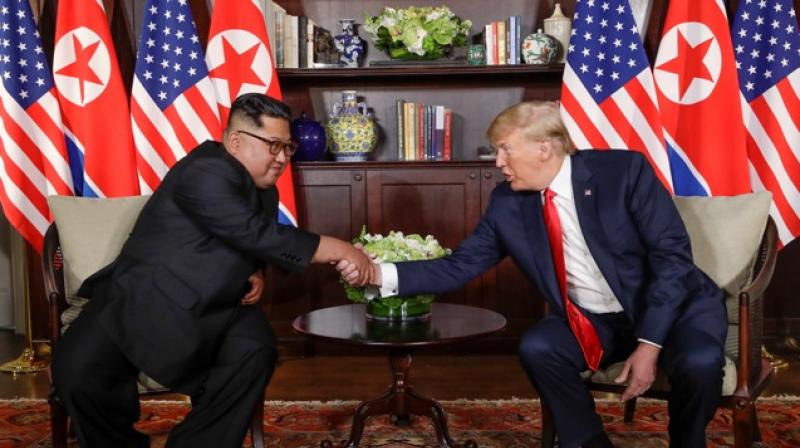 North Korea leader Kim Jong Un and US President Donald Trump during their first meeting at the Capella resort on Sentosa Island Tuesday, June 12, 2018 in Singapore. (Photo: AP)