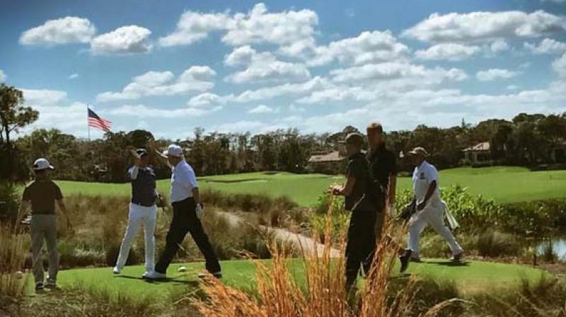 Trump and Abe played under mostly clear skies at Trump National Golf Club in Jupiter, Florida. (Photo: Instagram)