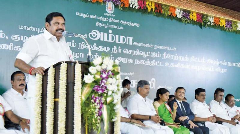 Chief Minister Edappadi K. Palaniswami lays foundation stone for various development schemes including AMRUT and smart city scheme in Tirupur and Avinashi-Athikadavu water scheme in Avianshi on Thursday	(Photo: DC)