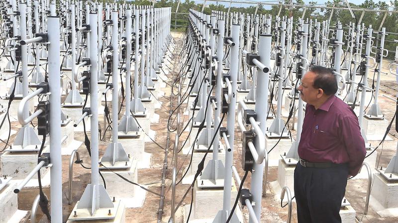 Science minister Dr Harsh Vardhan beside the ST Radar facility at Cusat after inaugurating it on Tuesday. (Photo: DC)