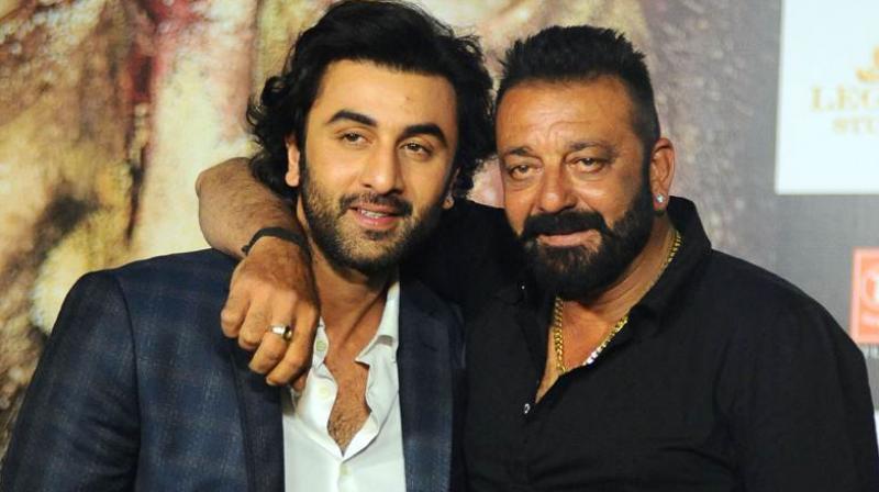 Ranbir Kapoor and Sanjay Dutt at Bhoomi trailer launch.