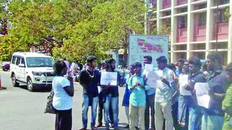 Students  of Madras University protest inside the campus condemning the death of the Dalit research scholar on Tuesday (Photo: DC)