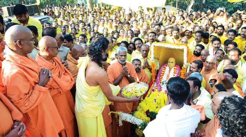 A procession taken out at Sivagiri as part of the the 84th annual Sivagiri pilgrimage at Varkala on Saturday.