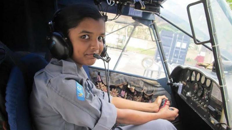 Cadet Suneethi. S. Shenoy inside the microlight aricraft.